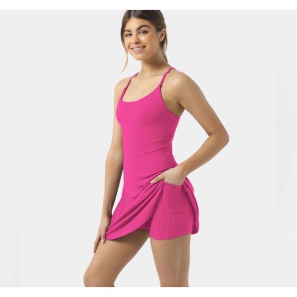 Halara Dresses & Skirts - Halara M Everyday Cloudful™ Fabric Backless 2 in 1 Fabric Workout Dress Pink